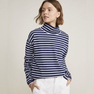 VINEYARD VINES Breton Stripe Funnel Neck Top Organic Cotton Jersey Boxy Fit